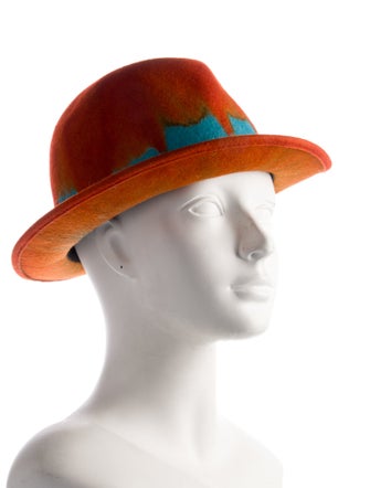 Issey Miyake orange pattern print hat, wool hat