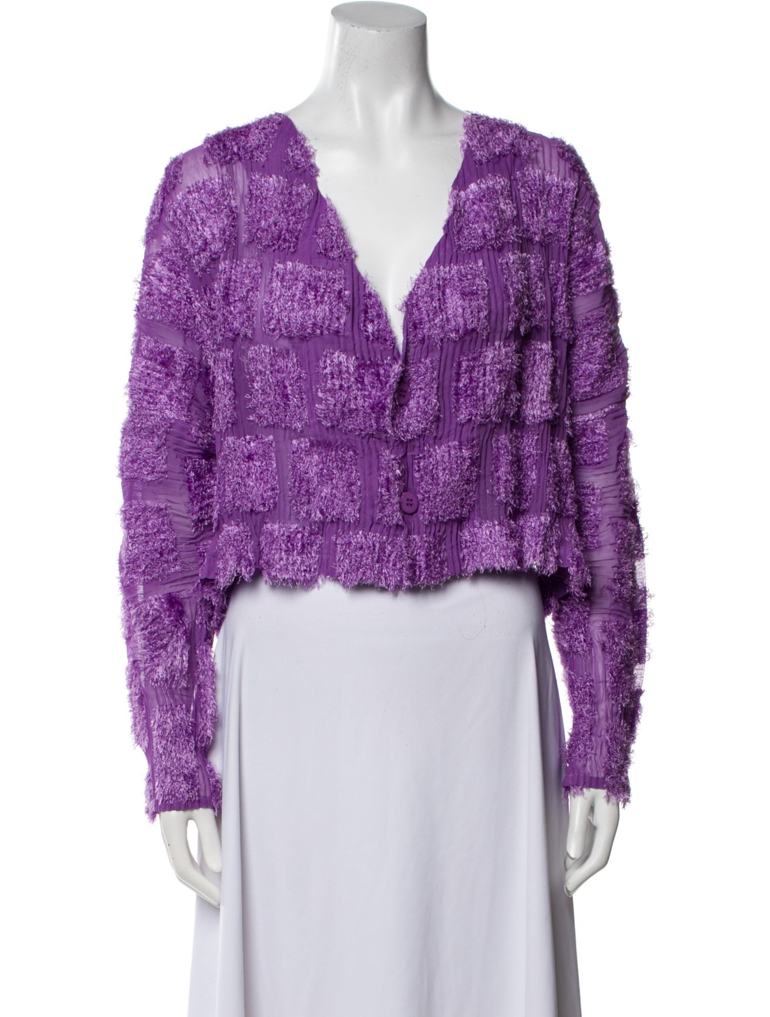 Issey Miyake V-Neck Long Sleeve Crop Top