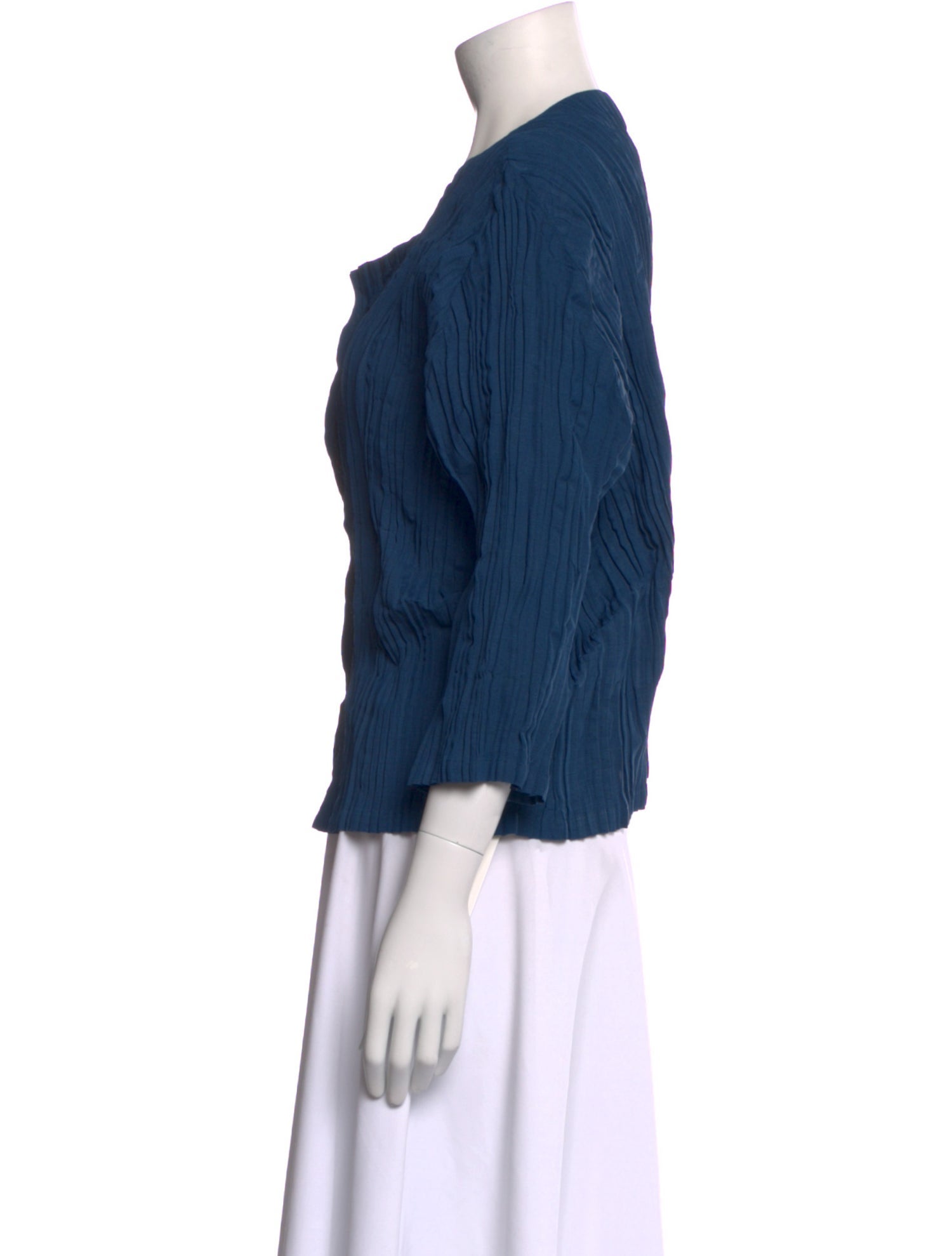 Issey Miyake Scoop Neck Three-Quarter Sleeve Button-Up Top