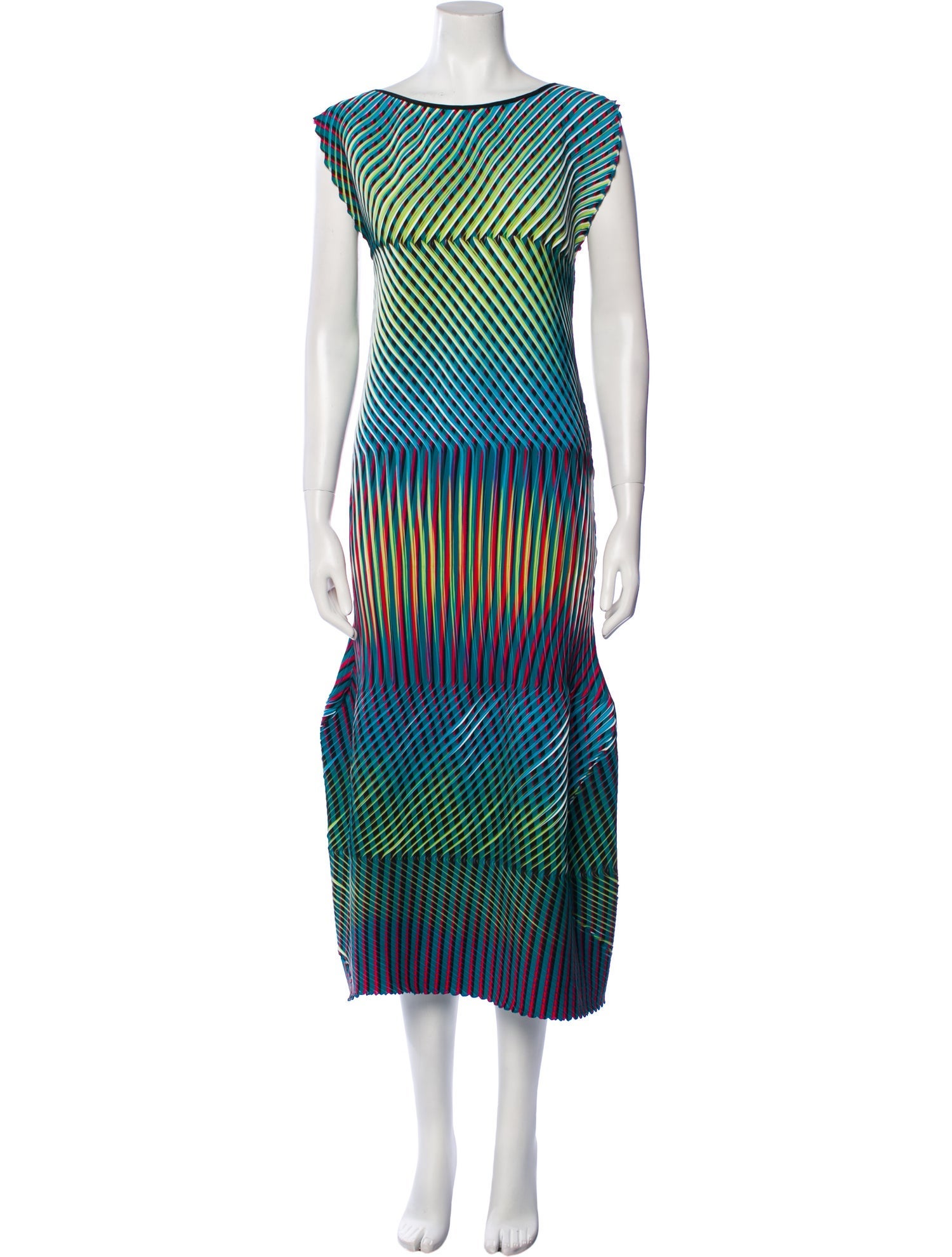 Issey Miyake Striped Midi Length Dress