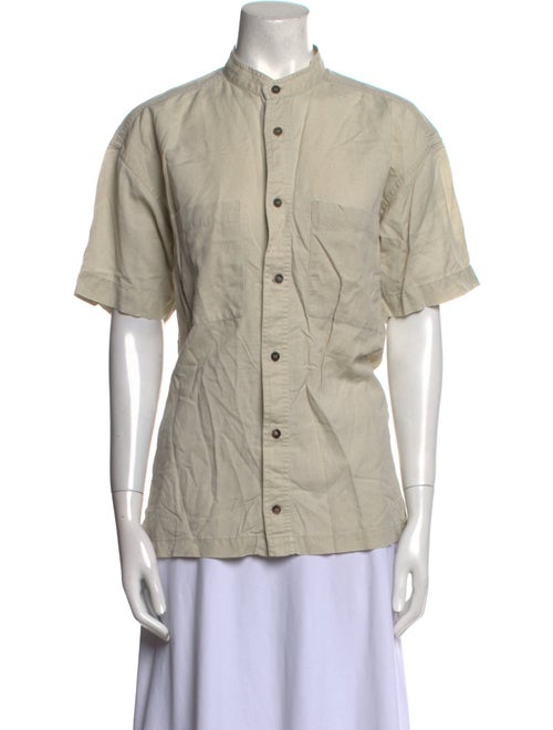 Issey Miyake Mock Neck Short Sleeve Button-Up Top