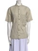 Issey Miyake Mock Neck Short Sleeve Button-Up Top