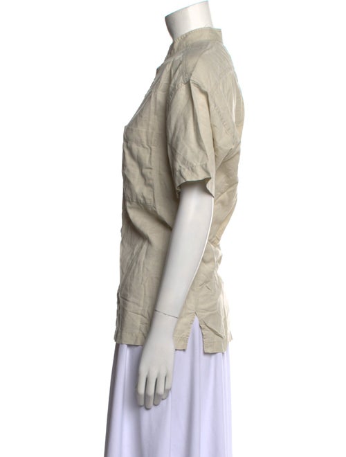 Issey Miyake Mock Neck Short Sleeve Button-Up Top
