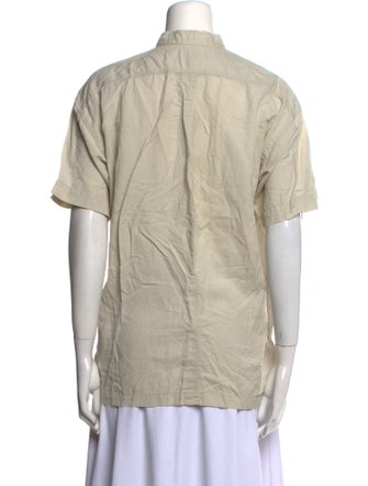 Issey Miyake Mock Neck Short Sleeve Button-Up Top
