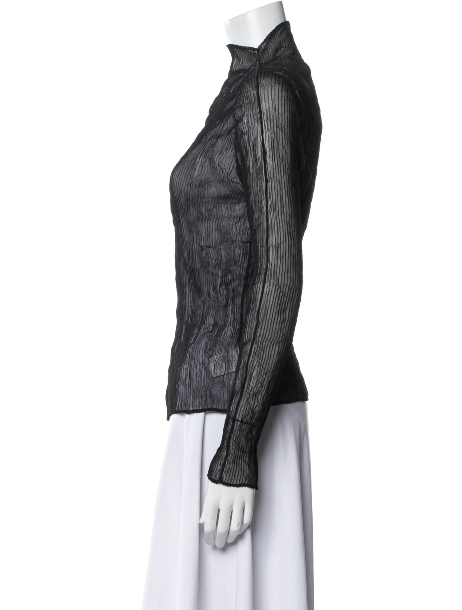 Issey Miyake Mock Neck Long Sleeve Top