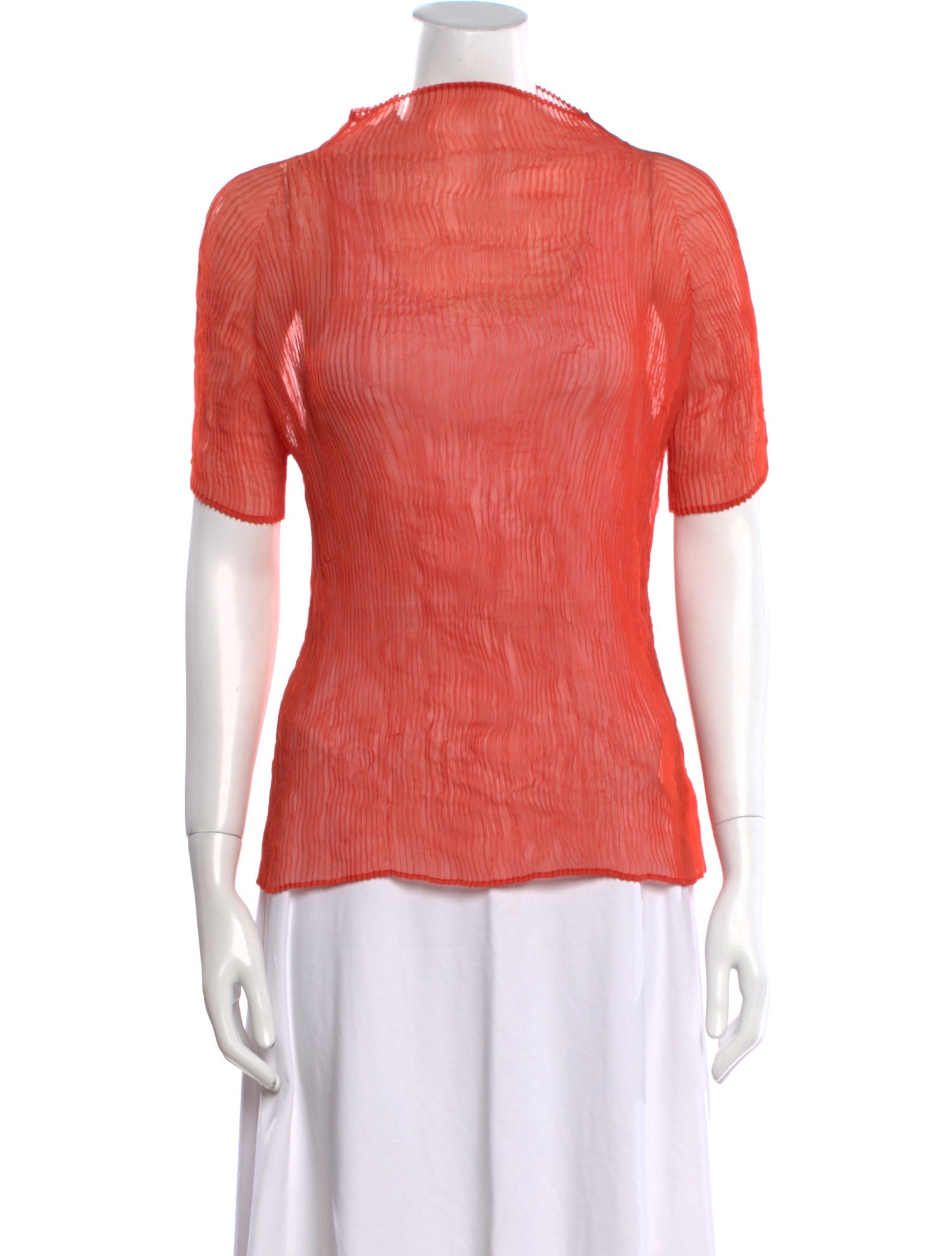 Issey Miyake Mock Neck Short Sleeve Blouse