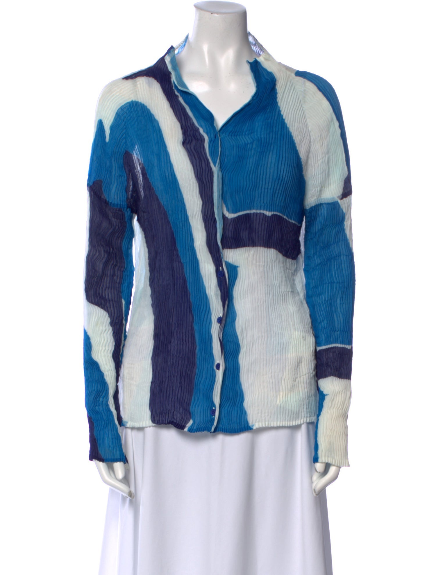 Issey Miyake Printed Long Sleeve Button-Up Top