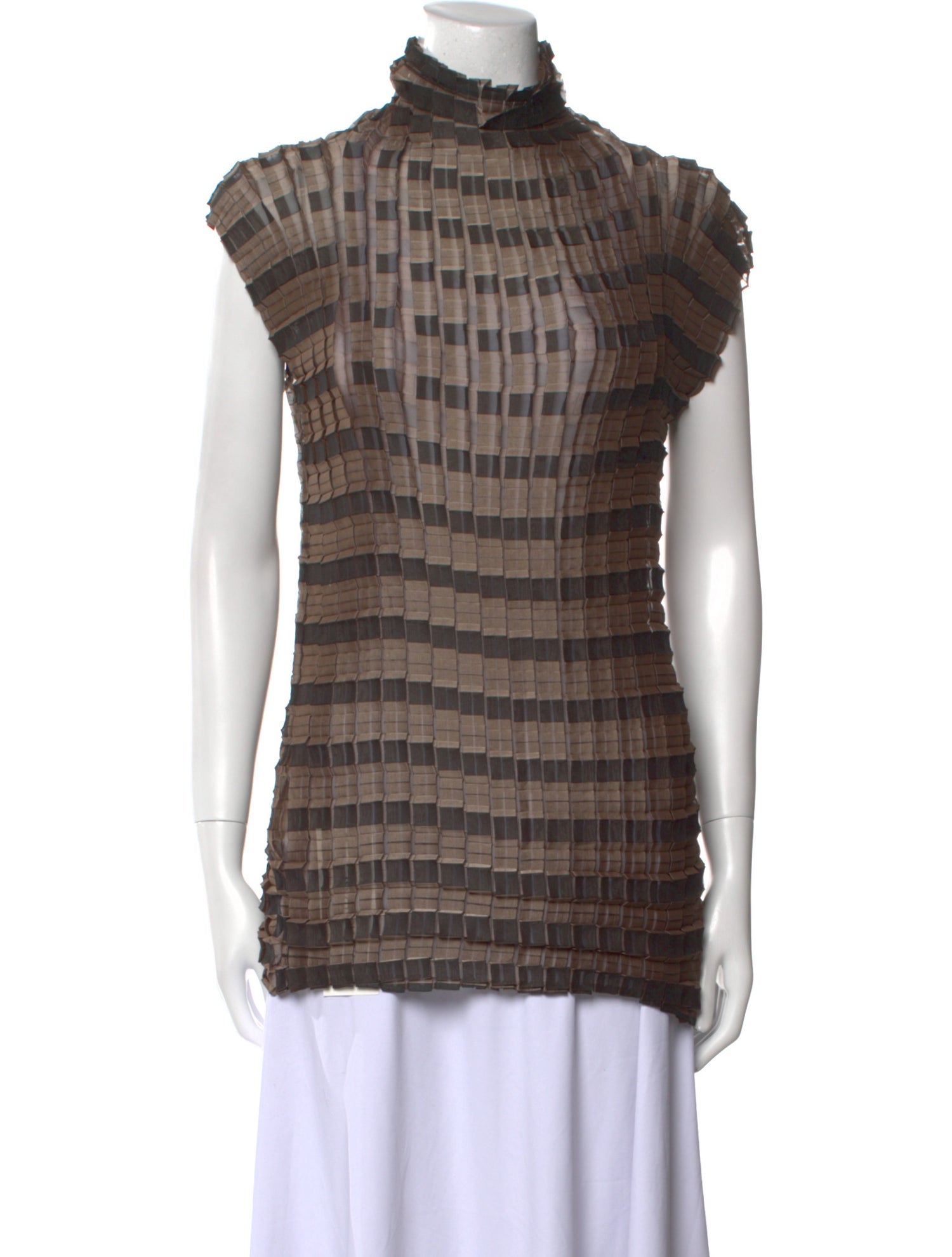 Issey Miyake Plaid Print Turtleneck Top