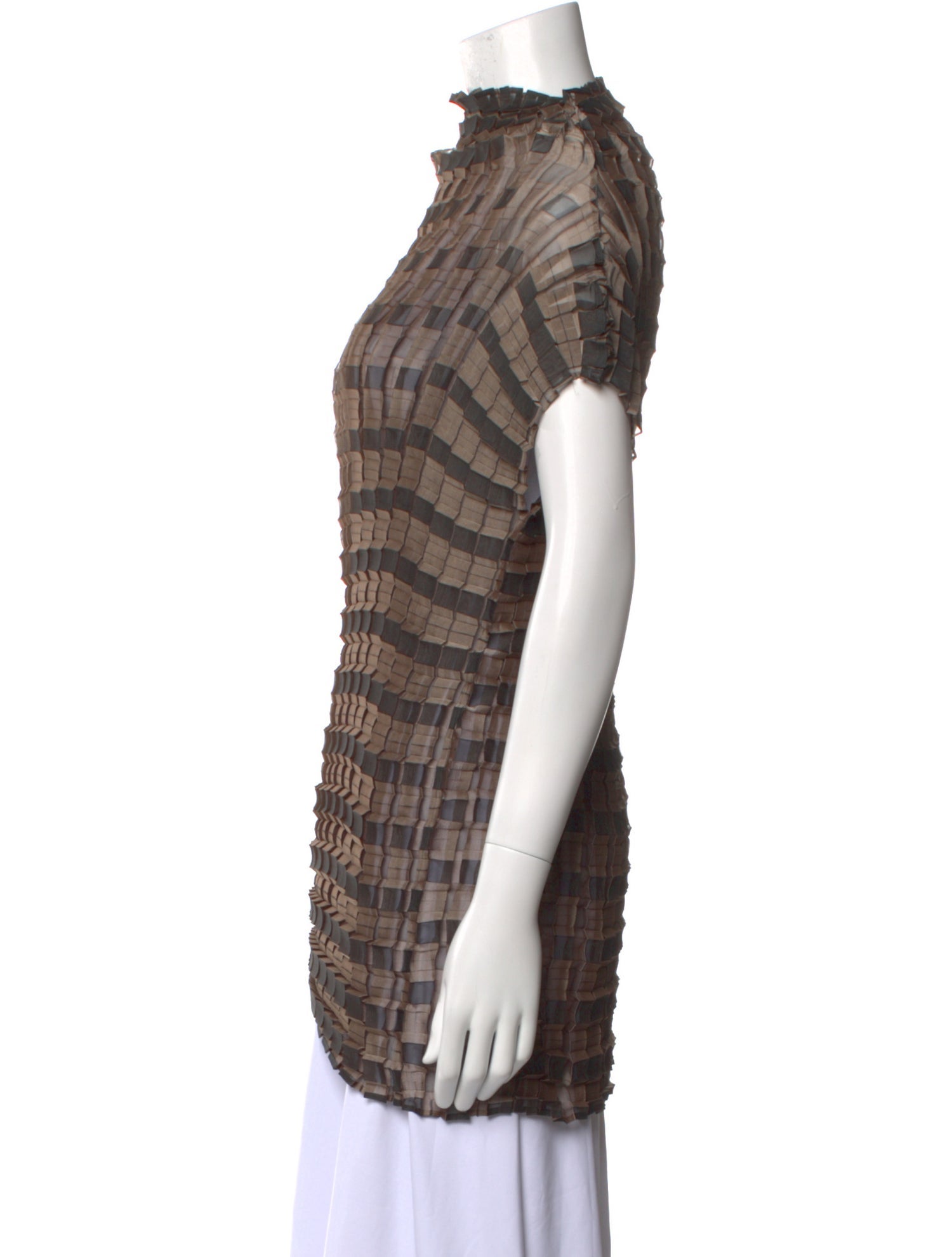 Issey Miyake Plaid Print Turtleneck Top