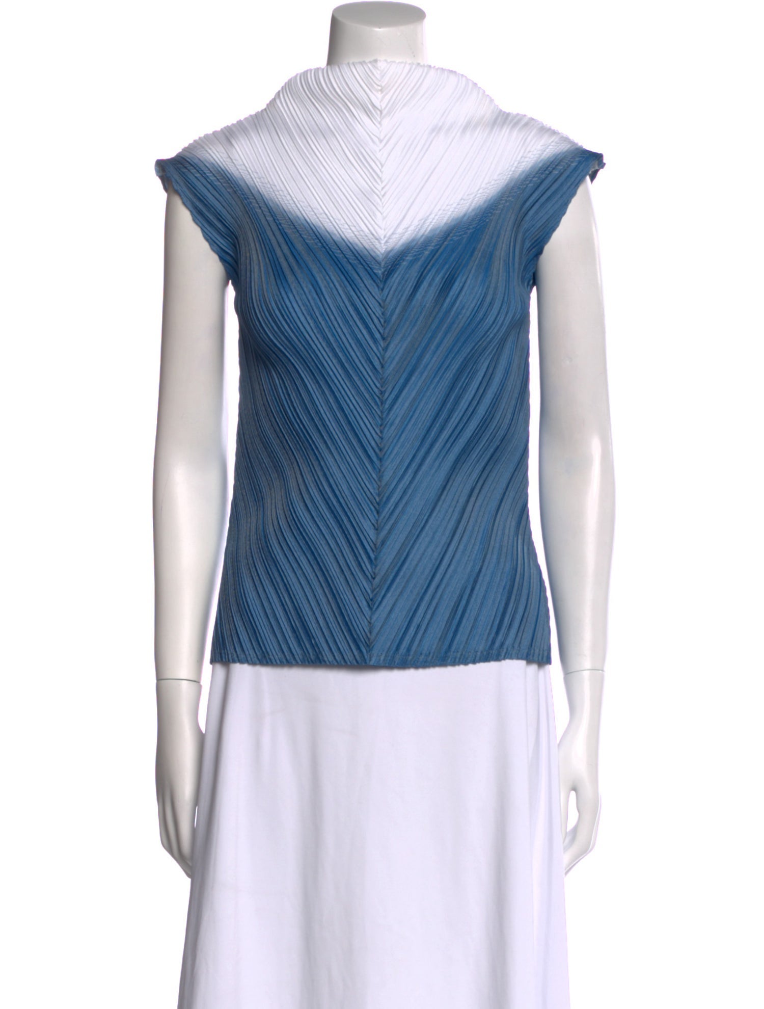 Issey Miyake Mock Neck Short Sleeve Top