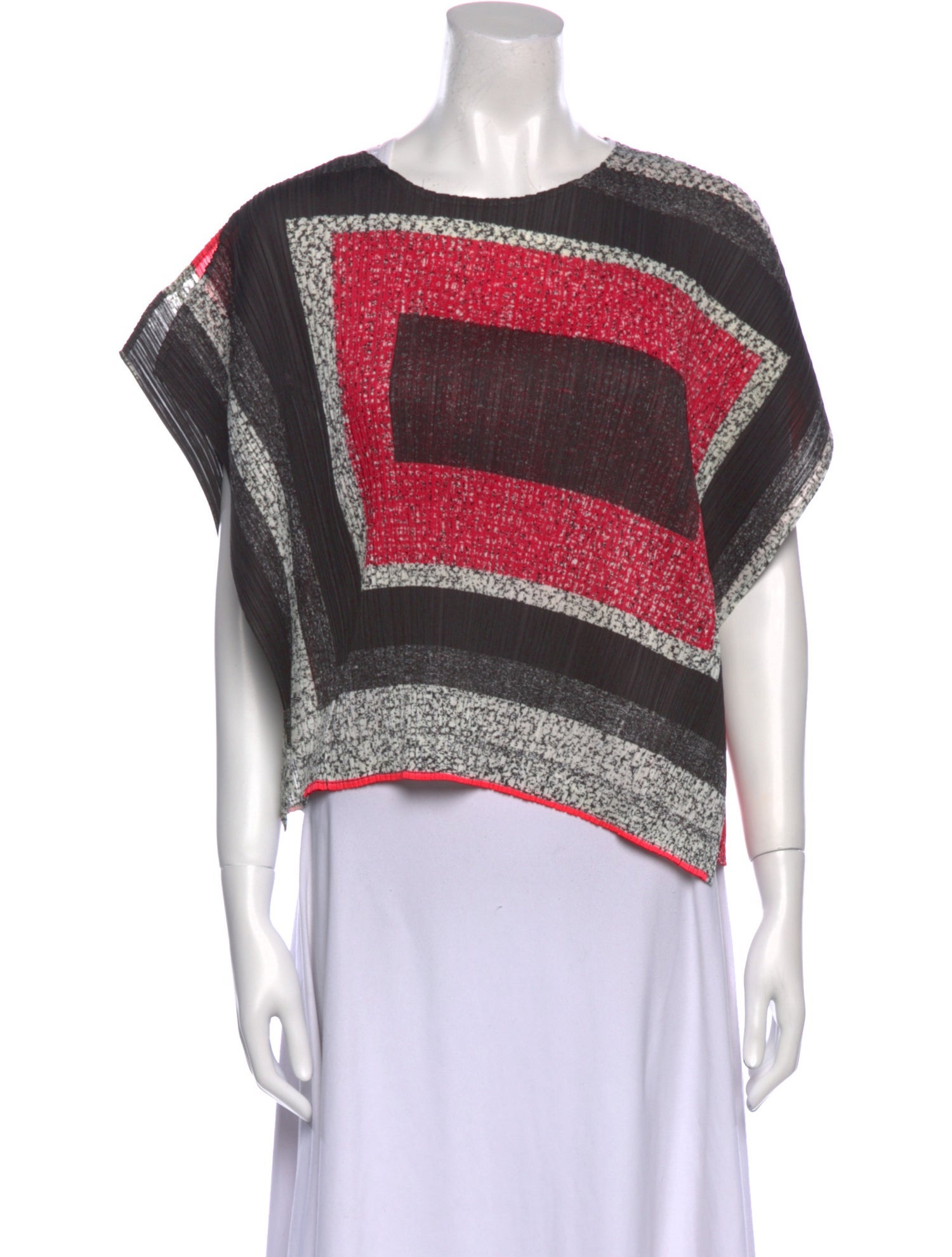 Issey Miyake Colorblock Pattern Crew Neck Crop Top