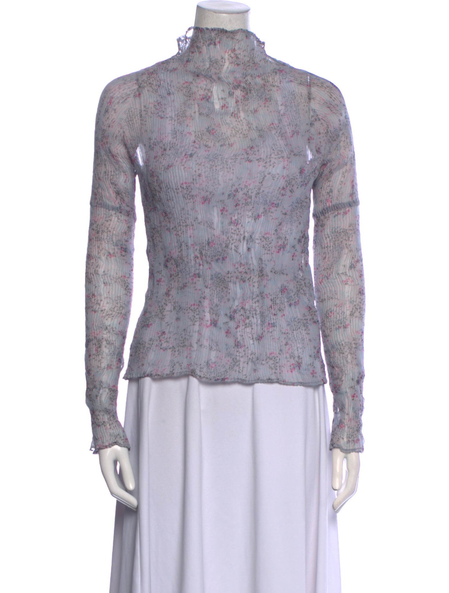 Issey Miyake Floral Print Mock Neck Top