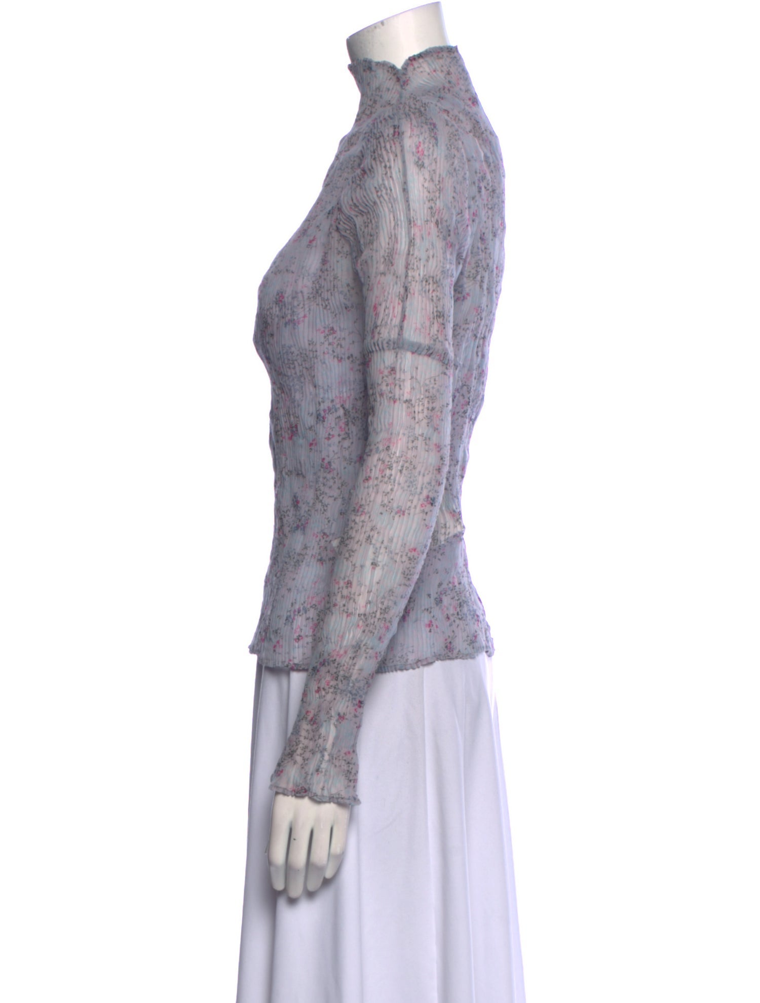 Issey Miyake Floral Print Mock Neck Top