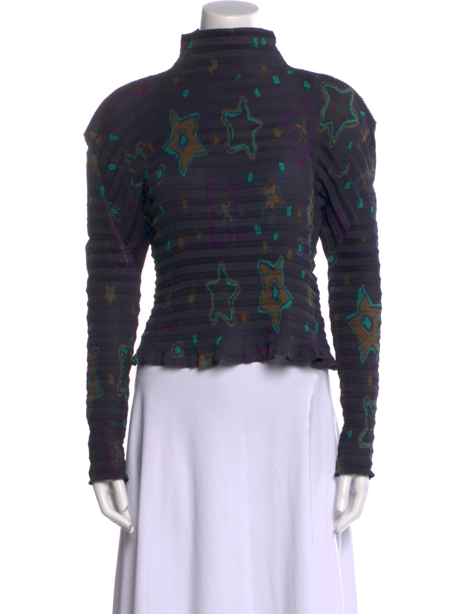 Issey Miyake Printed Mock Neck Top