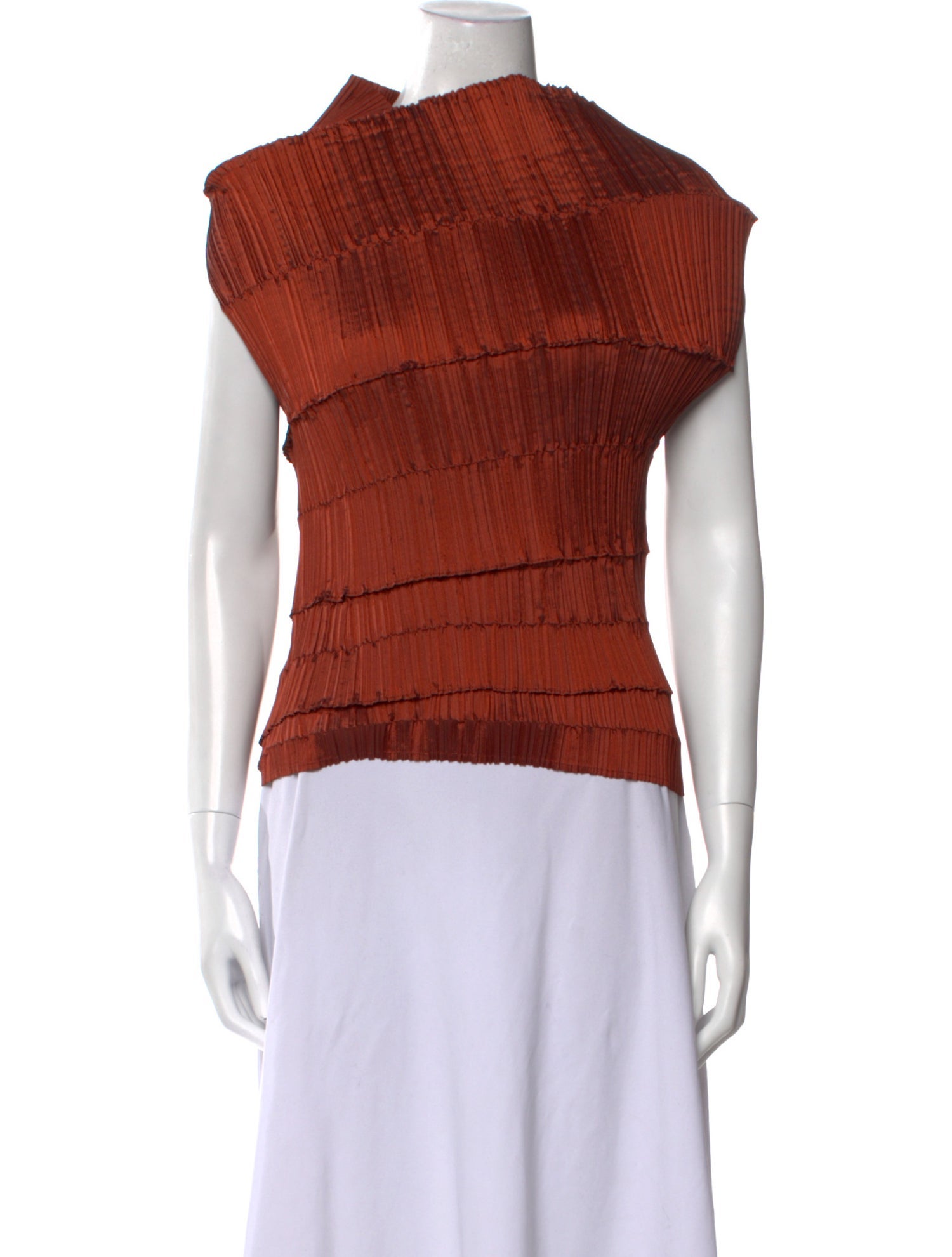 Issey Miyake Mock Neck Short Sleeve Top