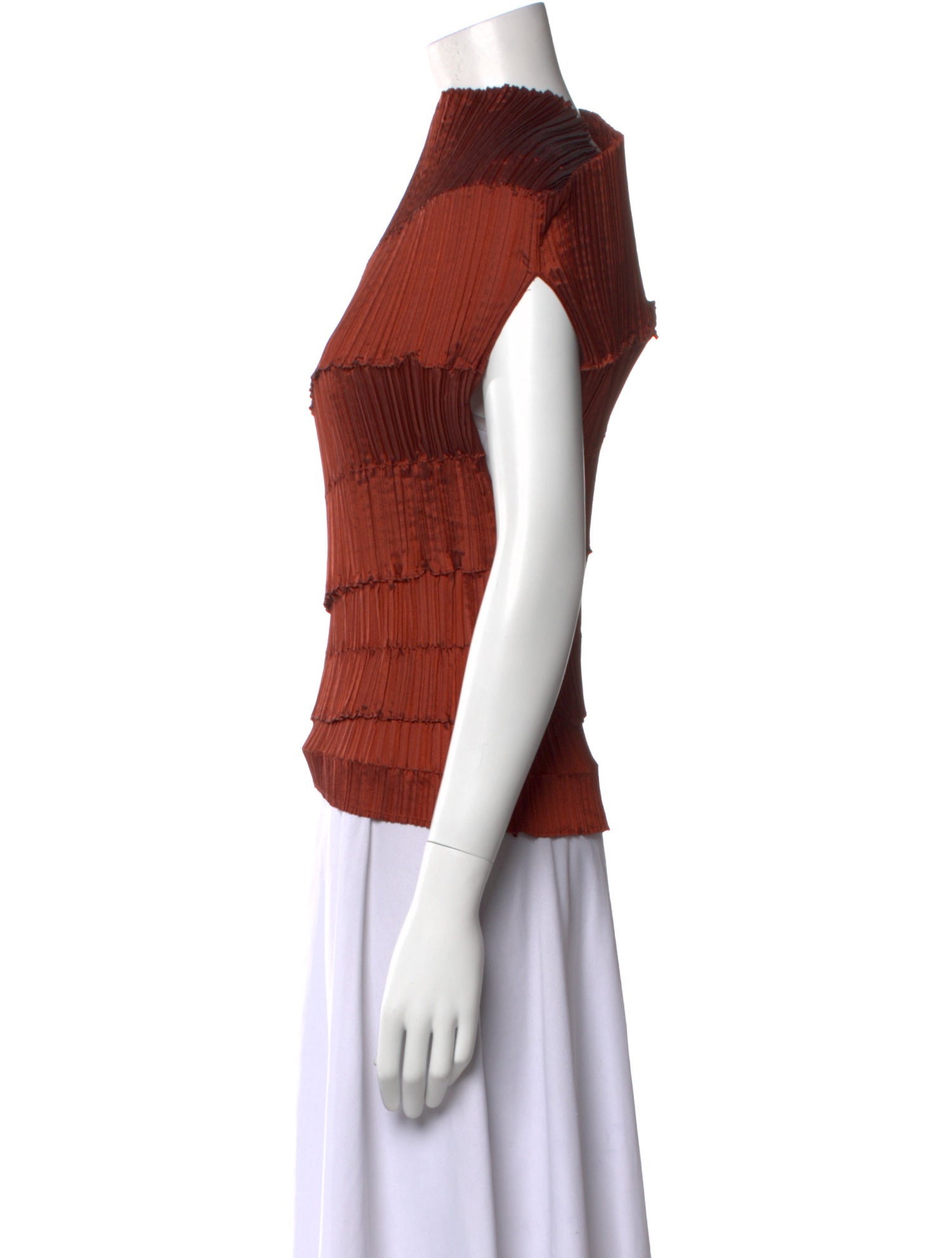 Issey Miyake Mock Neck Short Sleeve Top