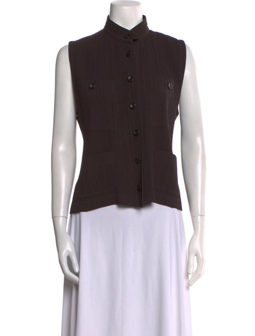 Issey Miyake Mock Neck Sleeveless Button-Up Top
