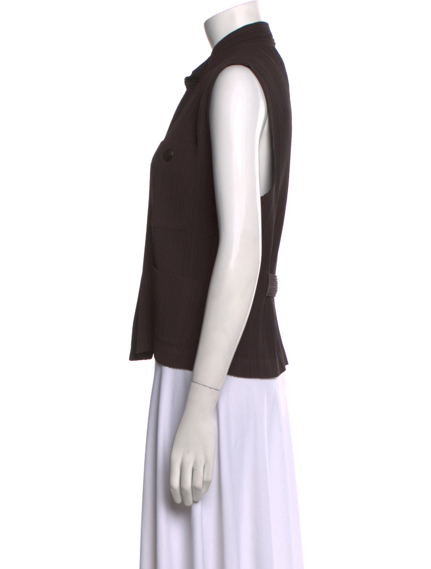 Issey Miyake Mock Neck Sleeveless Button-Up Top