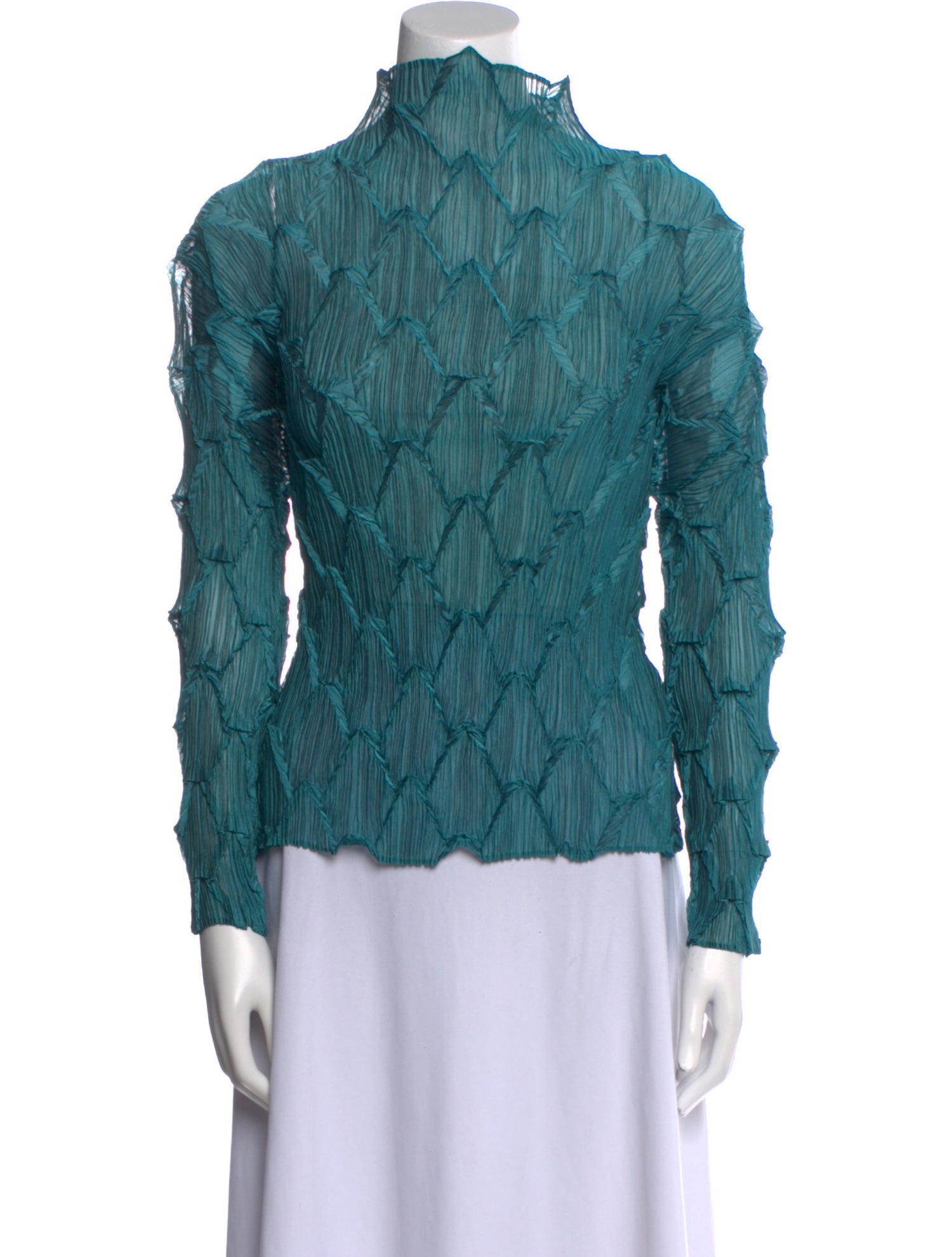 Issey Miyake Mock Neck Long Sleeve Blouse