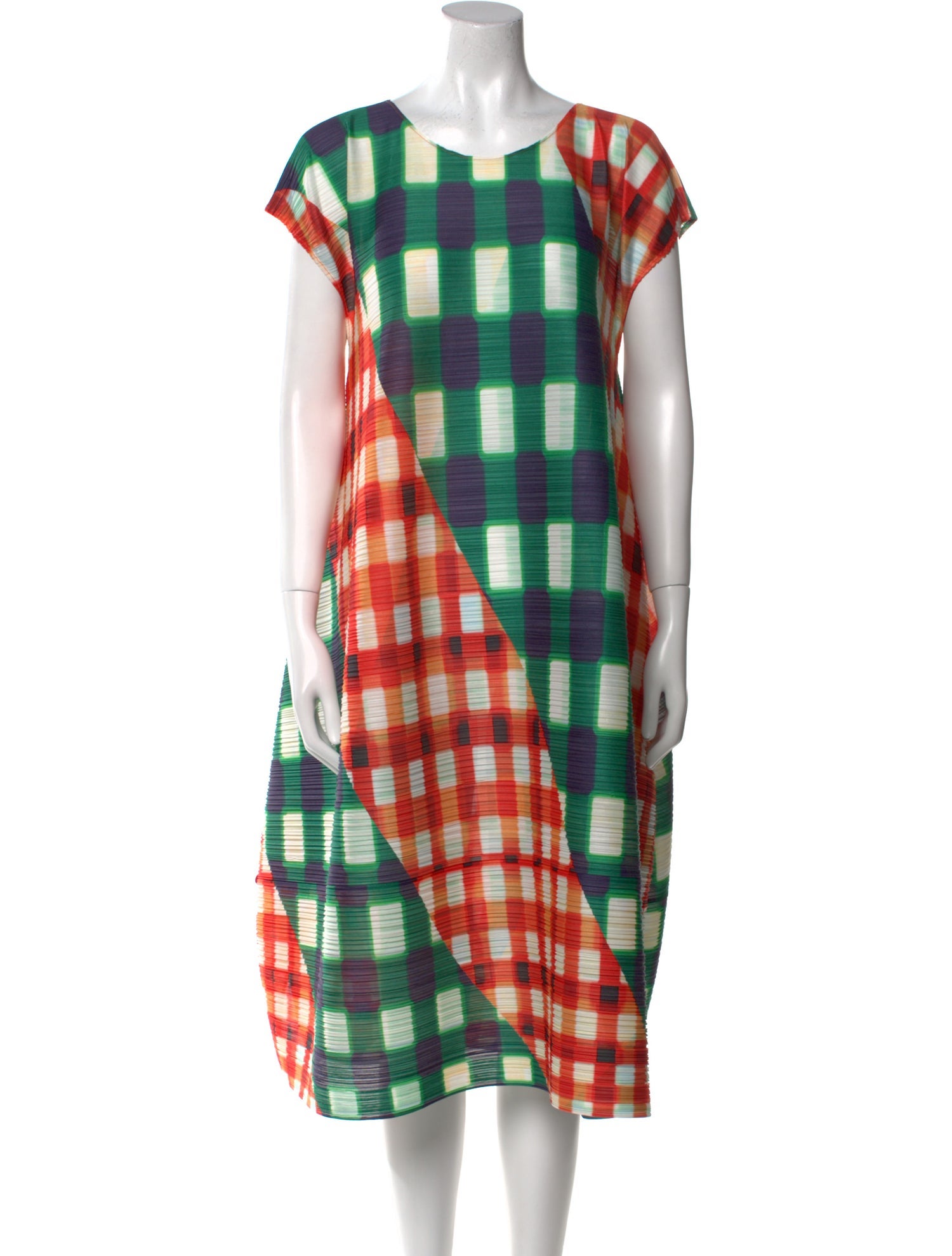 Issey Miyake Plaid Print Midi Length Dress