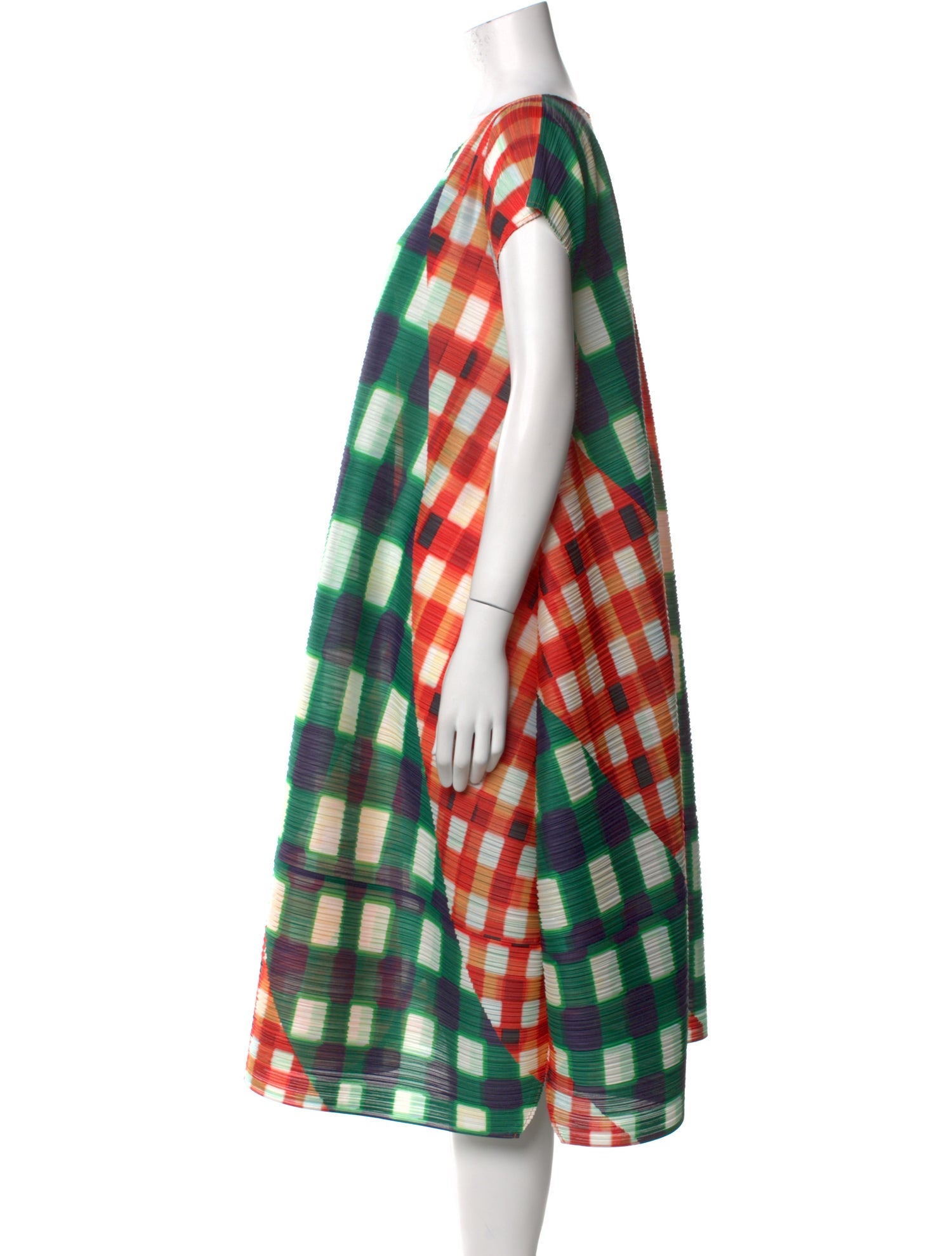 Issey Miyake Plaid Print Midi Length Dress