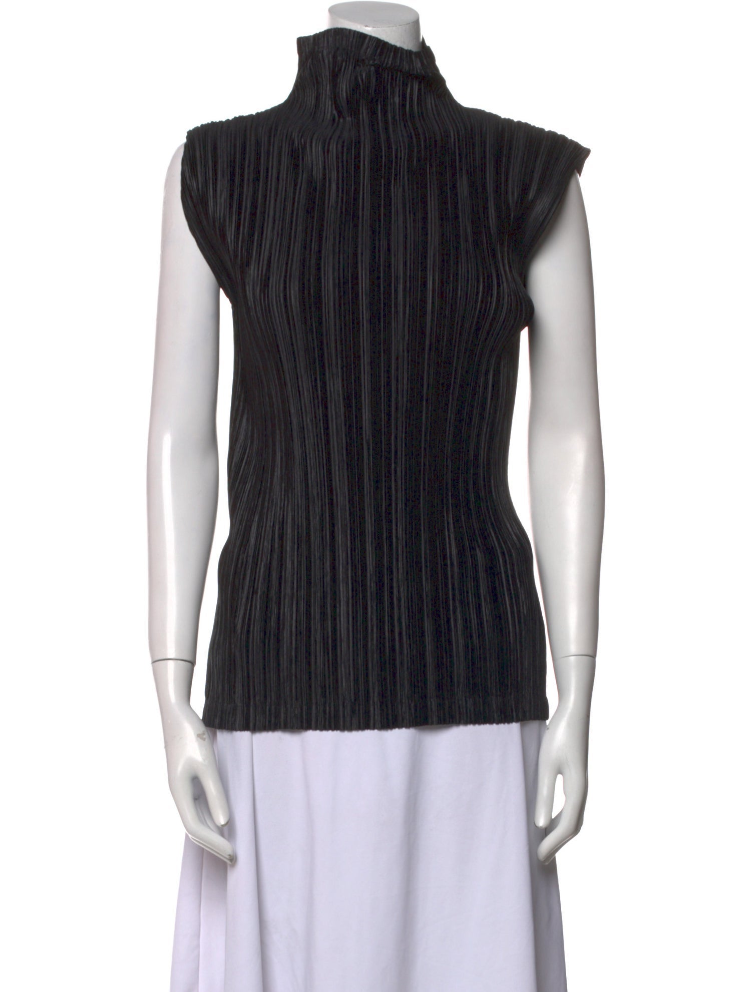 Issey Miyake Mock Neck Short Sleeve Top