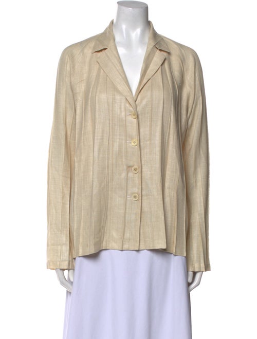 Issey Miyake White Label V-Neck Long Sleeve Button-Up Top