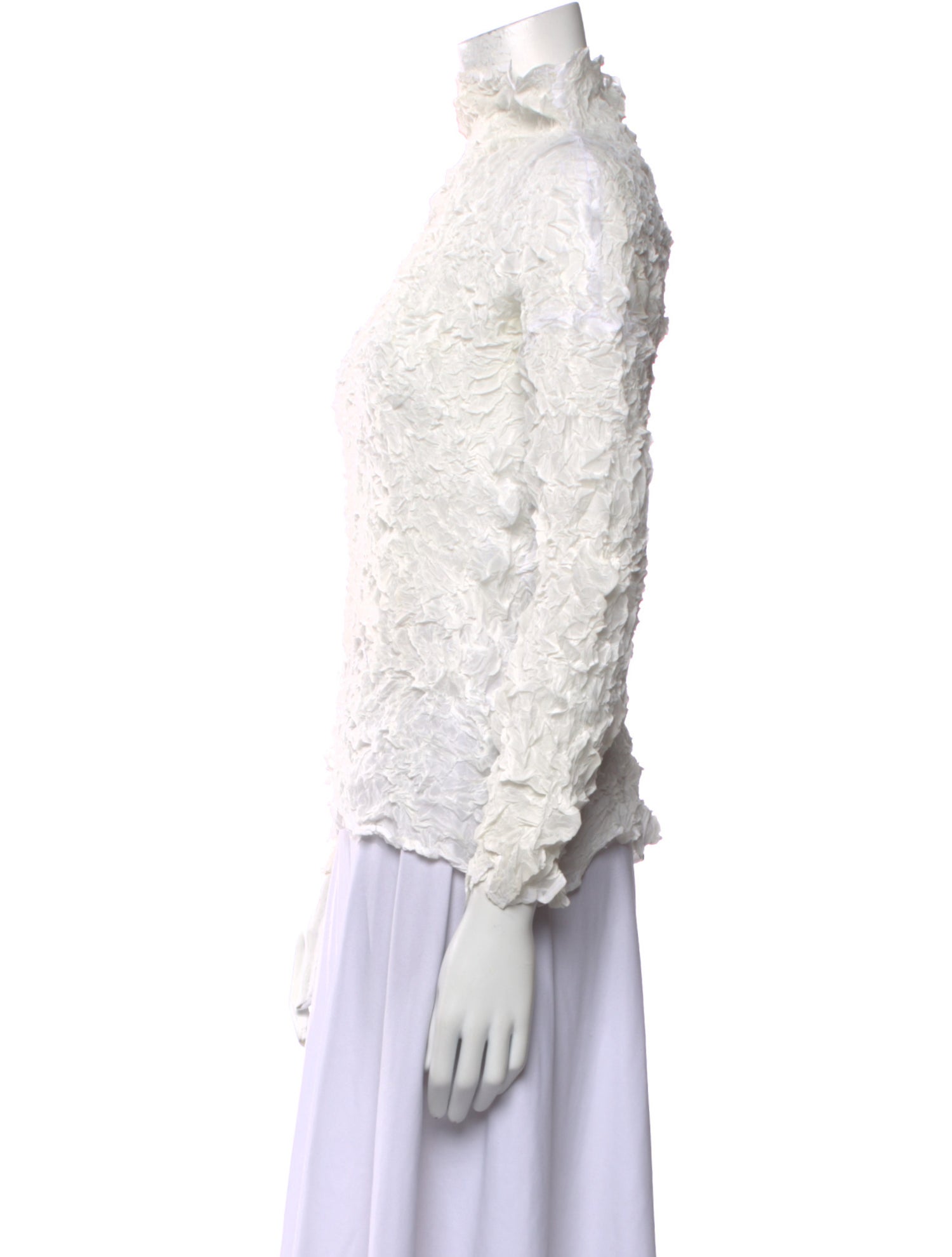 Issey Miyake Lace Pattern Mock Neck Blouse