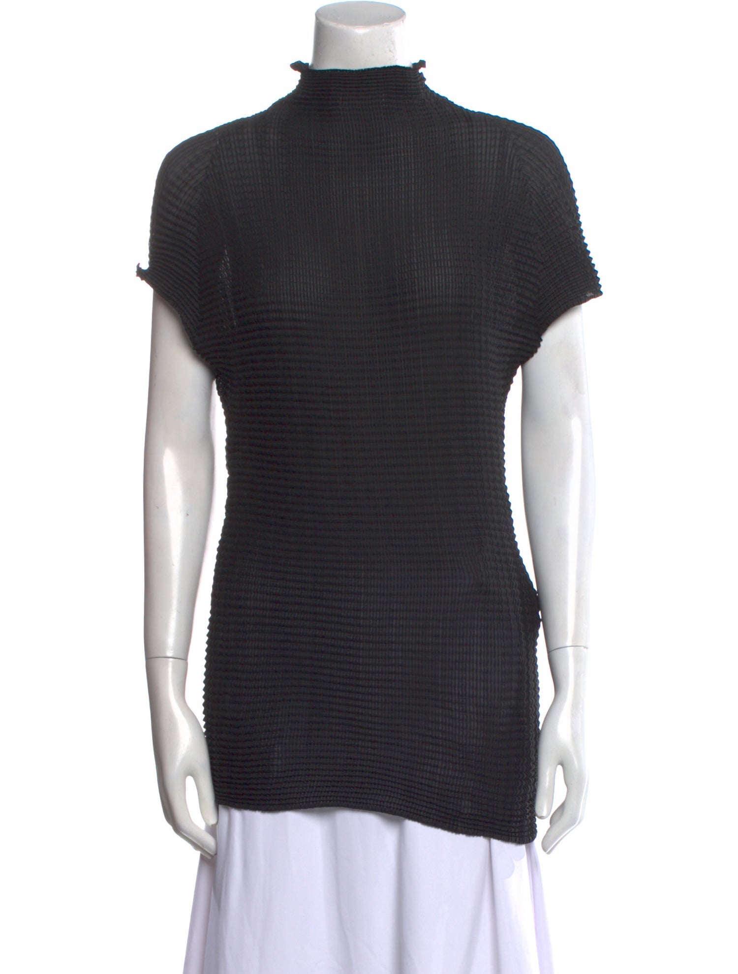 Issey Miyake Mock Neck Short Sleeve Top