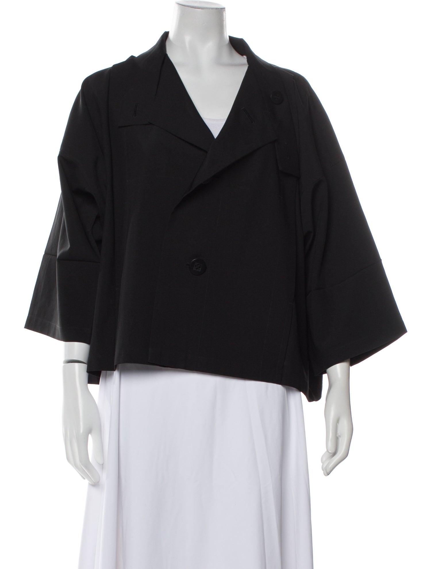 Issey Miyake V-Neck Three-Quarter Sleeve Blouse