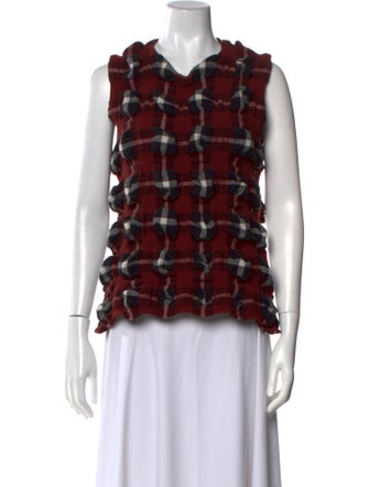 Issey Miyake Wool Plaid Print Blouse
