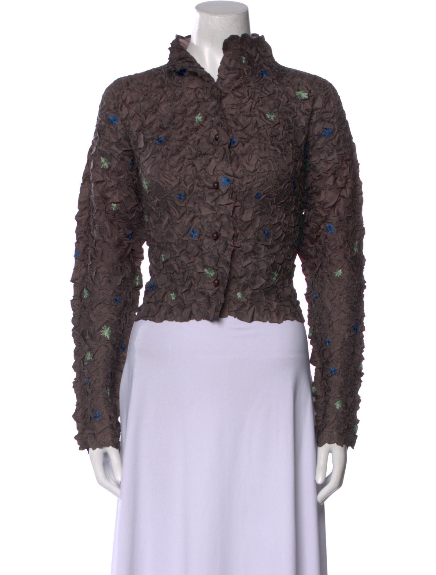 Issey Miyake Lace Pattern Mock Neck Crop Top