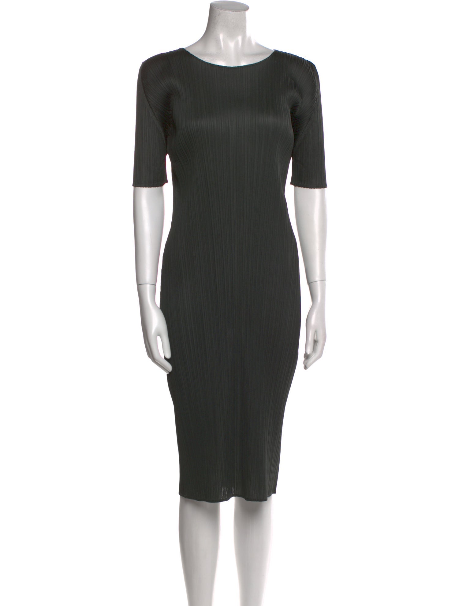 Pleats Please Issey Miyake Bateau Neckline Midi Length Dress