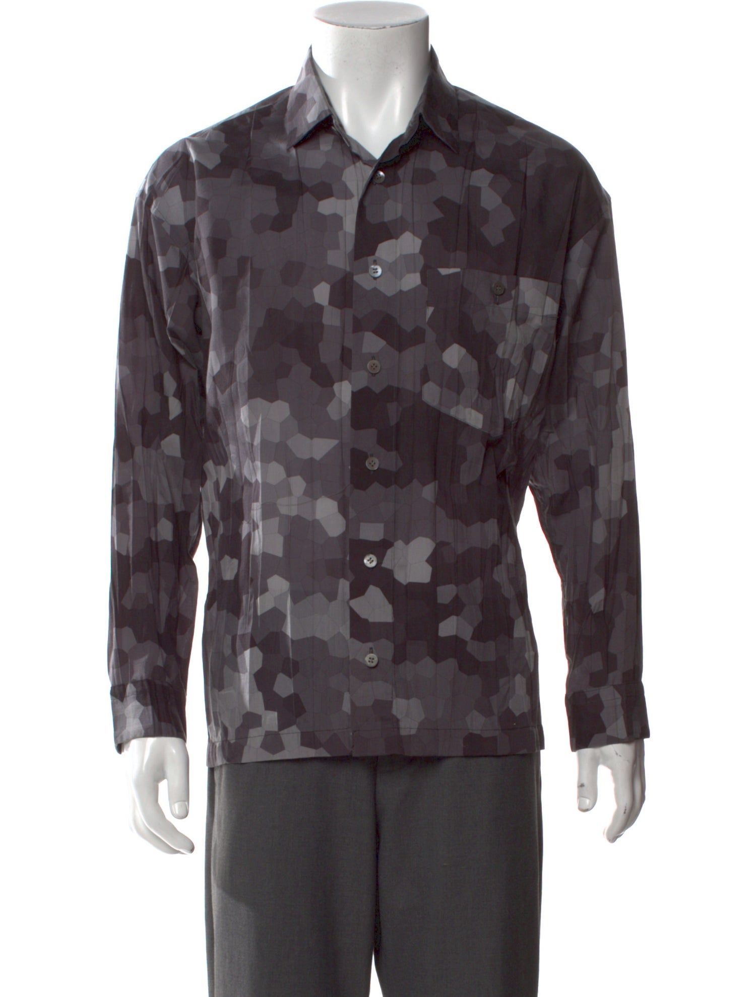 Issey Miyake Camouflage Print Long Sleeve Dress Shirt