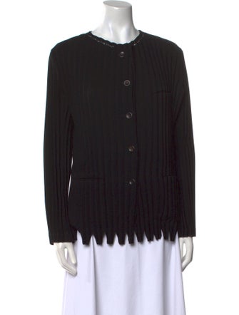 Issey Miyake Crew Neck Long Sleeve Button-Up Top