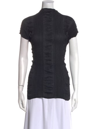 Issey Miyake Mock Neck Short Sleeve Top