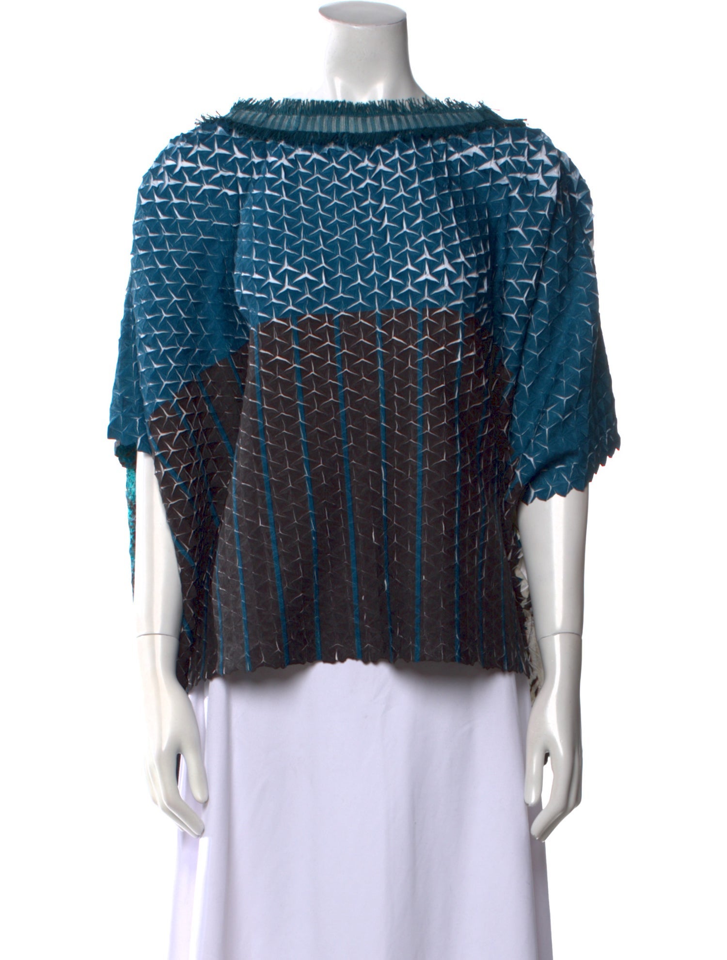 Issey Miyake Colorblock Pattern Bateau Neckline Blouse