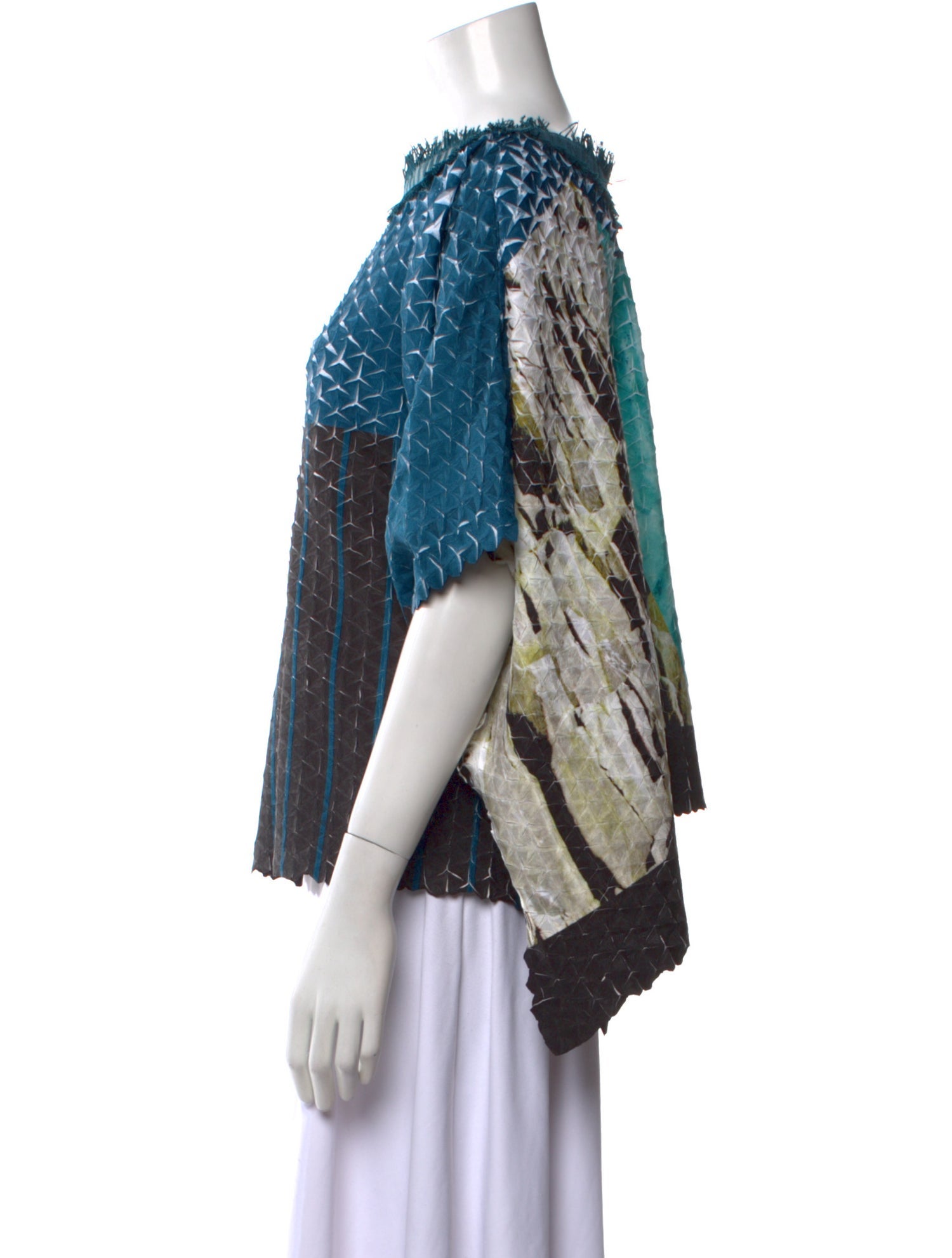 Issey Miyake Colorblock Pattern Bateau Neckline Blouse