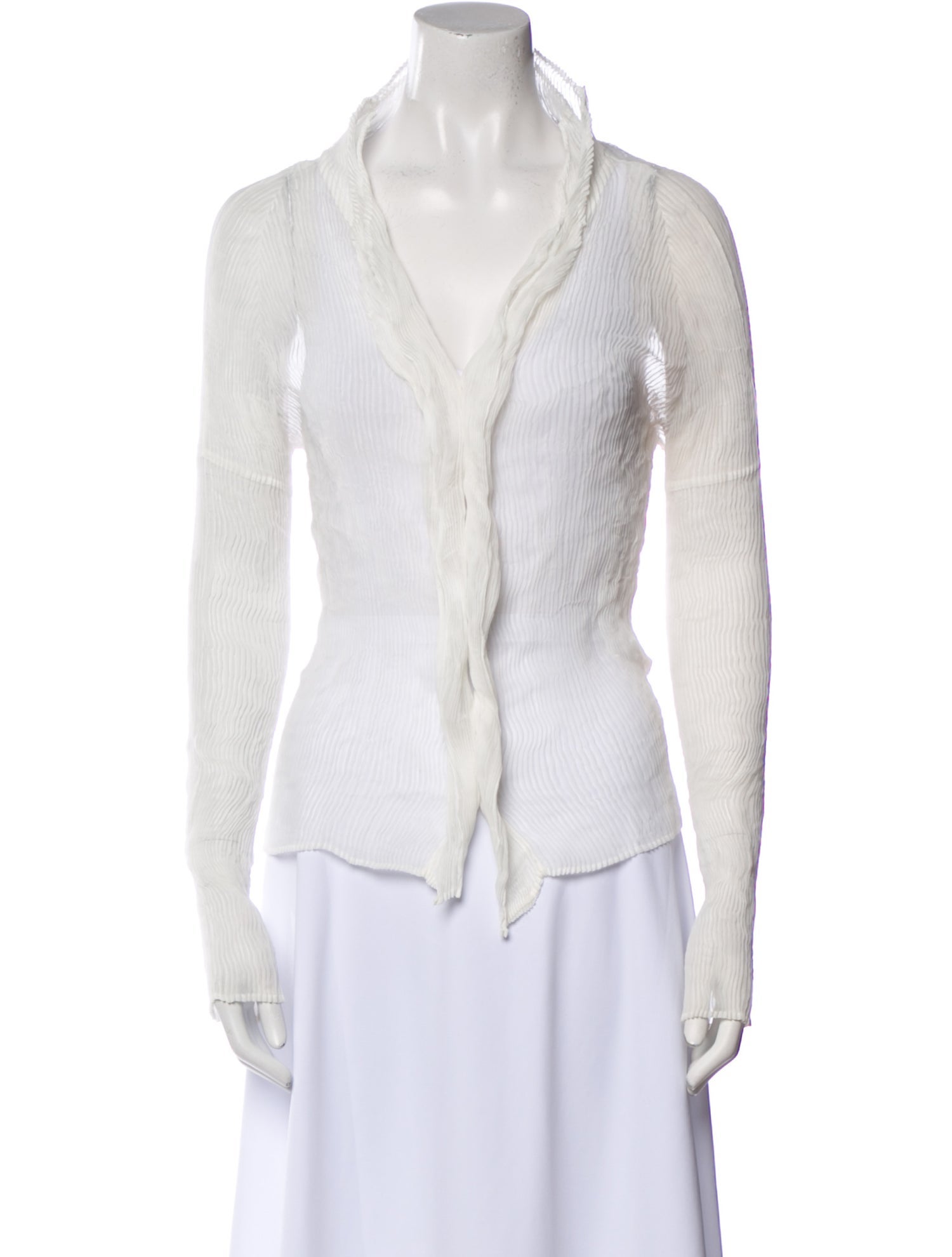 Issey Miyake V-Neck Long Sleeve Button-Up Top