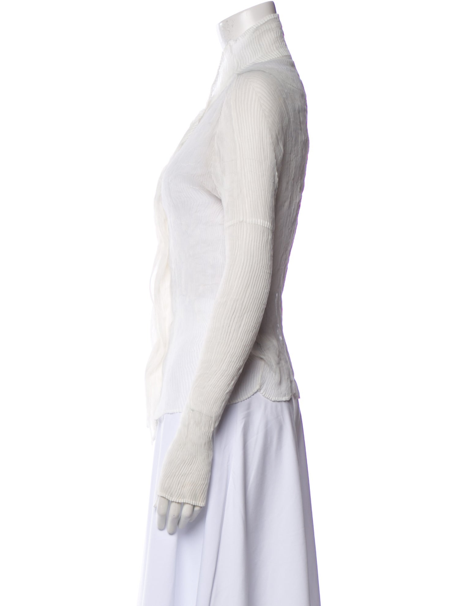 Issey Miyake V-Neck Long Sleeve Button-Up Top