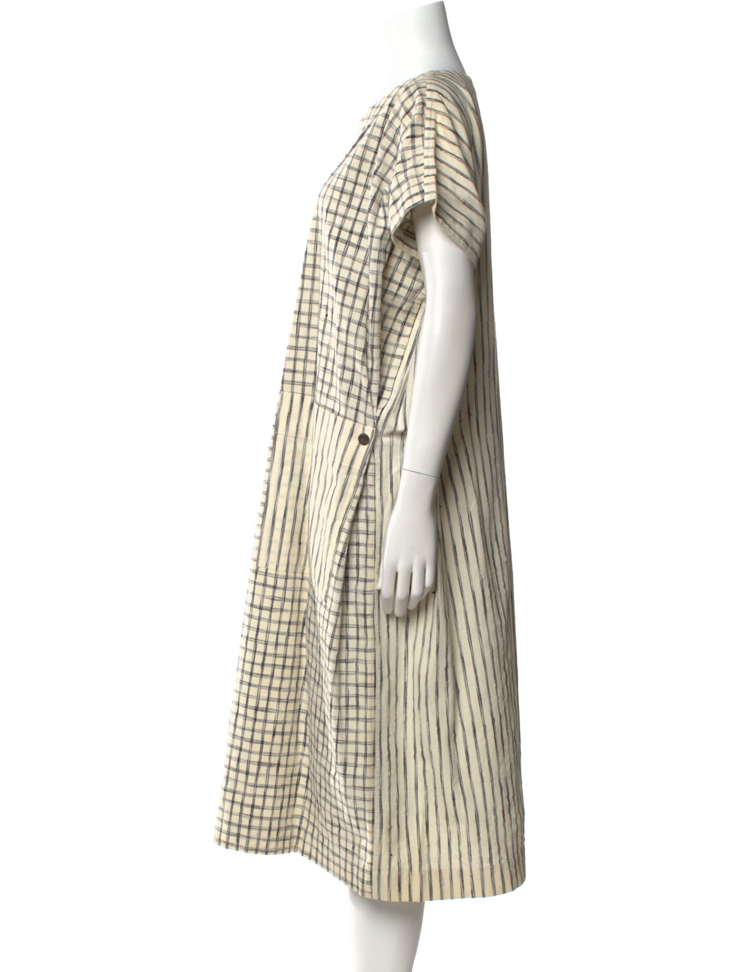 Issey Miyake Plaid Print Midi Length Dress