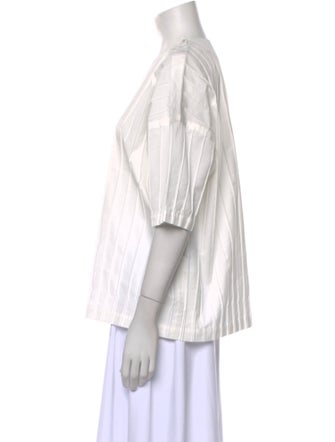 Issey Miyake Striped Crew Neck Blouse