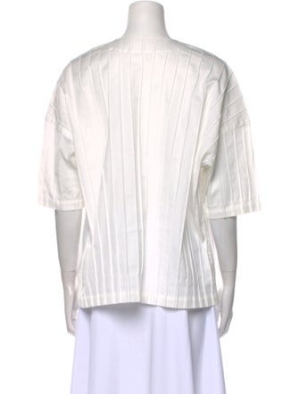 Issey Miyake Striped Crew Neck Blouse