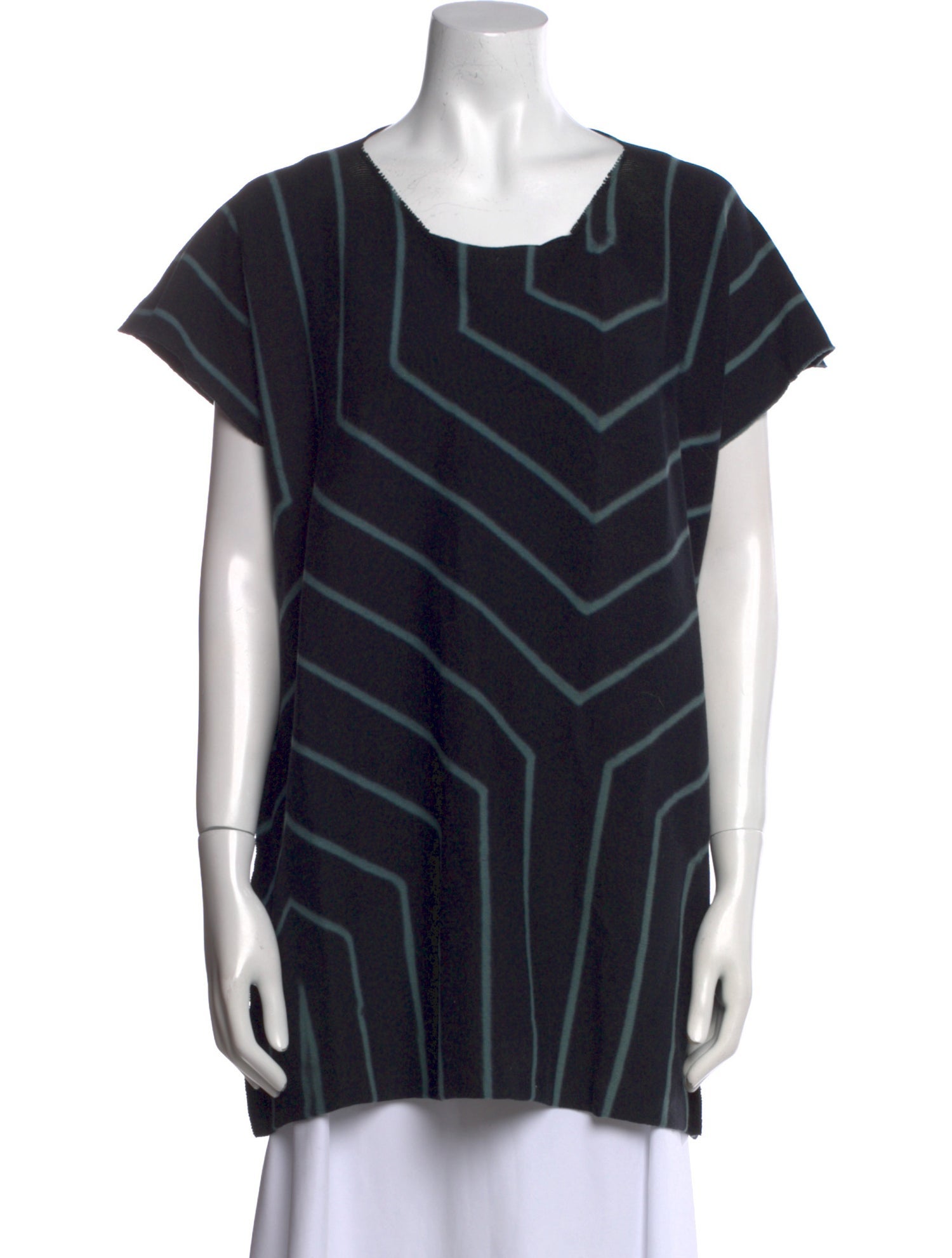 Issey Miyake Striped Scoop Neck Tunic