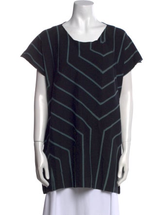 Issey Miyake Striped Scoop Neck Tunic
