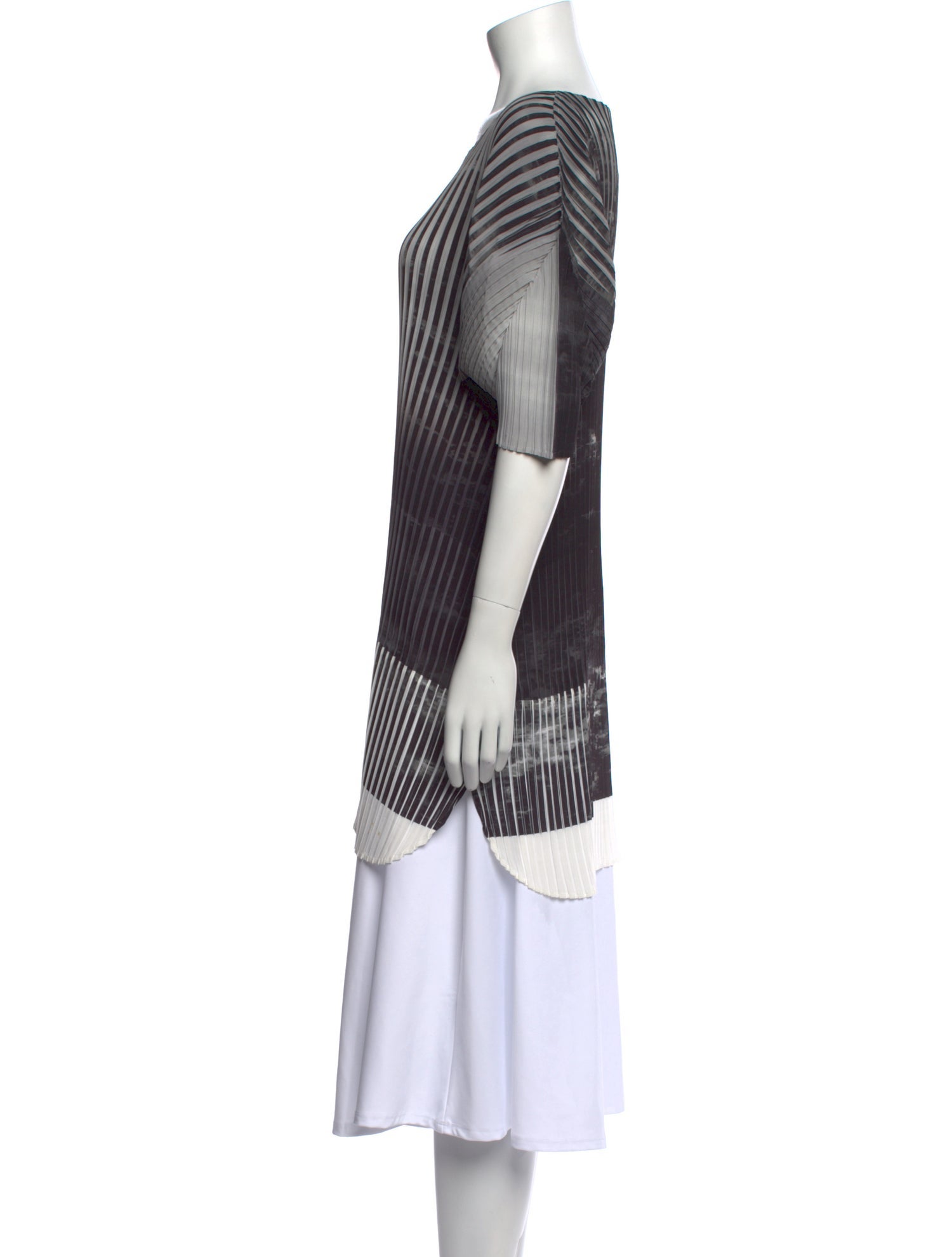 Issey Miyake Striped Scoop Neck Tunic