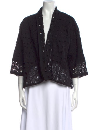 Issey Miyake V-Neck Three-Quarter Sleeve Blouse