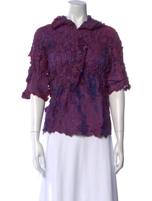 Issey Miyake Printed Three-Quarter Sleeve Button-Up Top