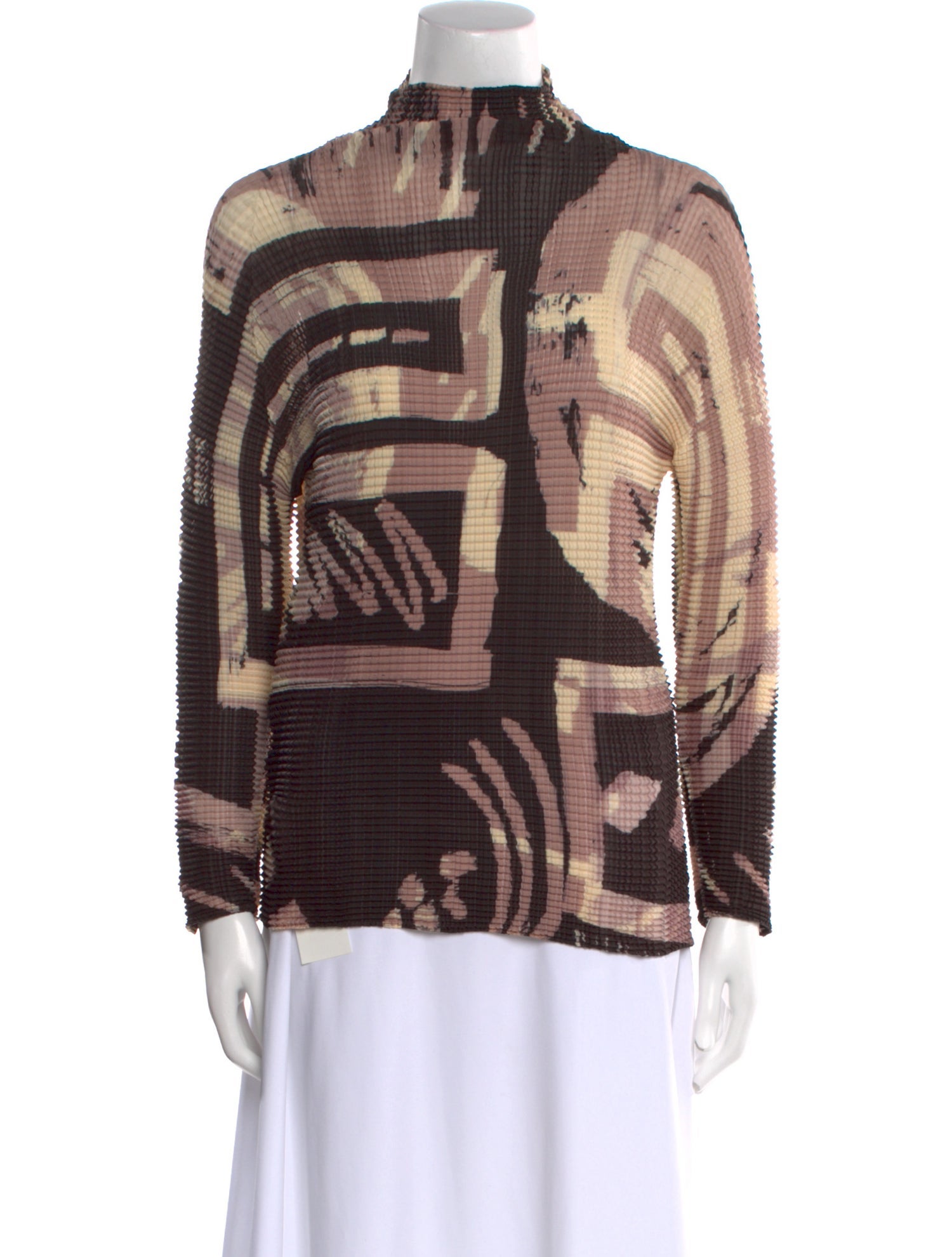 Issey Miyake Printed Mock Neck Blouse