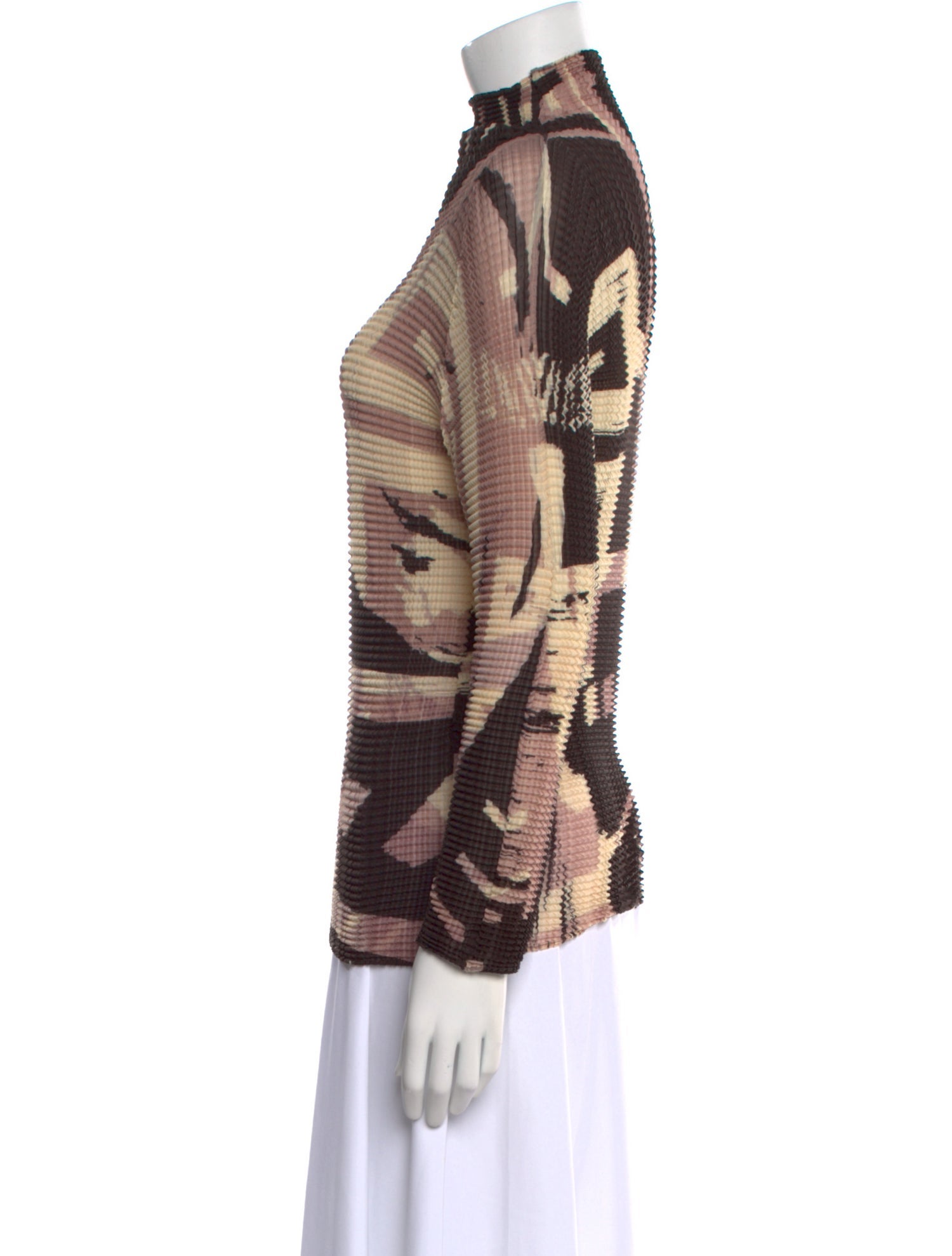 Issey Miyake Printed Mock Neck Blouse